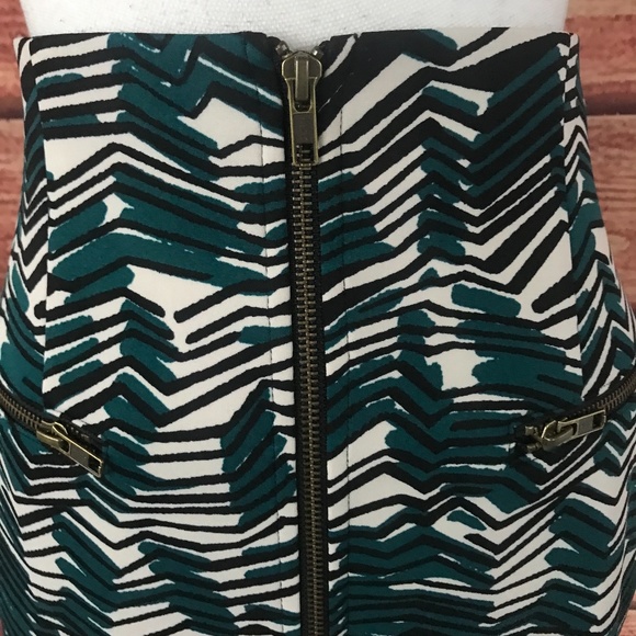 NWT Worthington Skirt size 8 Teal Black Jungle Striped Pencil Zip Front Pockets - Picture 3 of 7